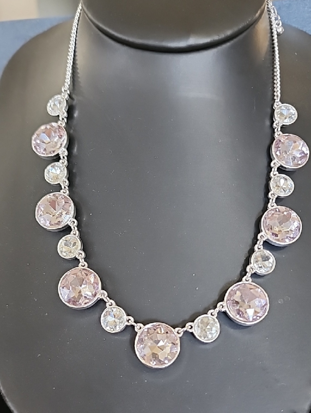 Silver Necklace with Light Pink Crystal Accents - Women Jewelry